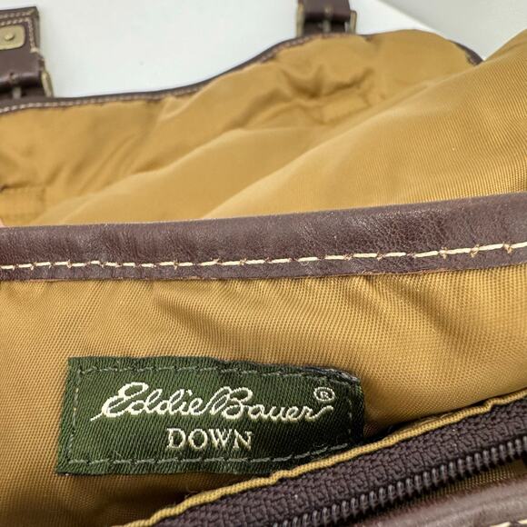 Eddie Bauer Down Filled Puffer Bag Crossbody Tan Brown Leather Outdoor Gorpcore - Picture 10 of 14